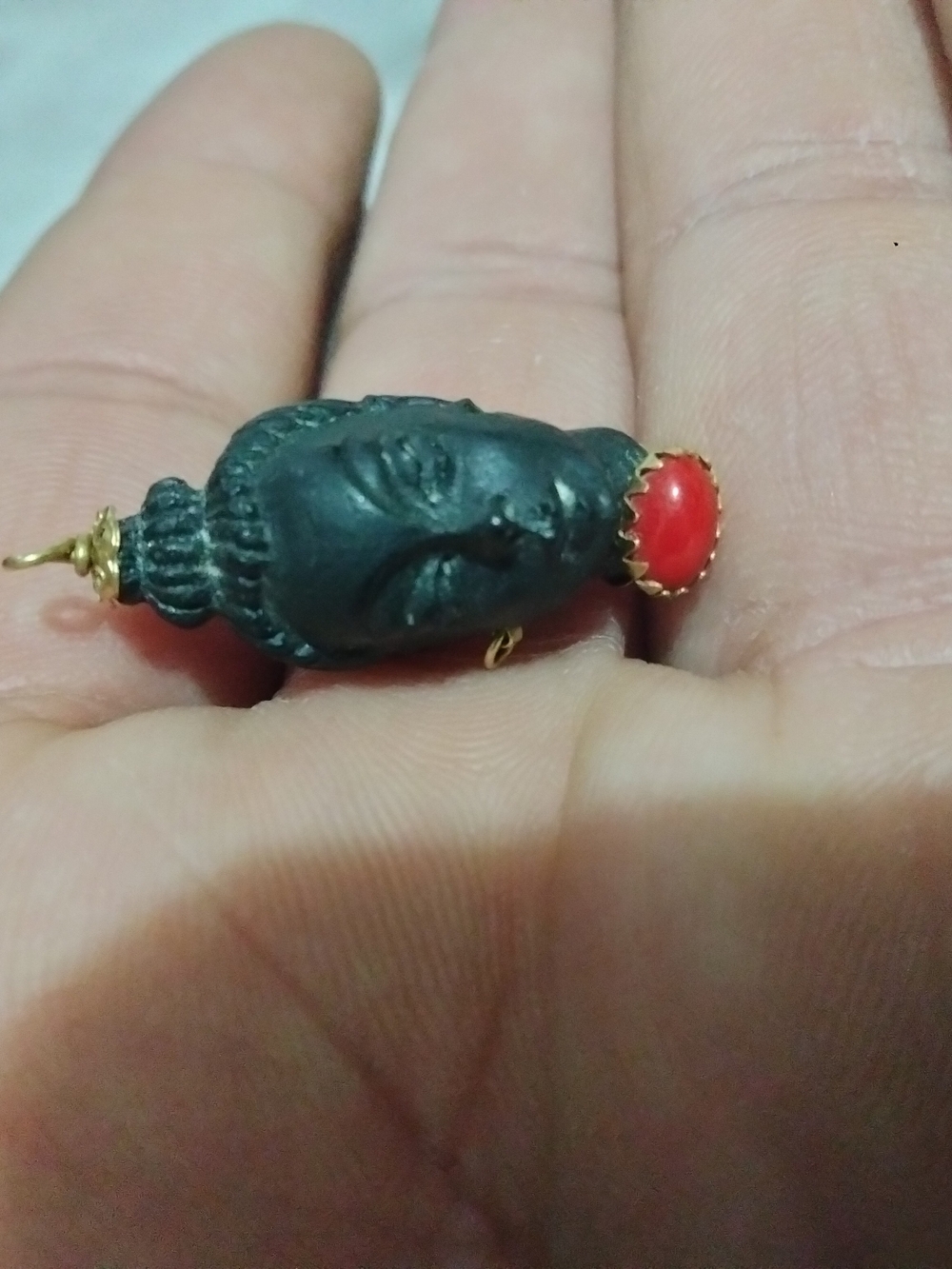 Vintage Corletto Italy 18K Gold Lucky Blackmoor Charm Pendant Ebony Red Coral